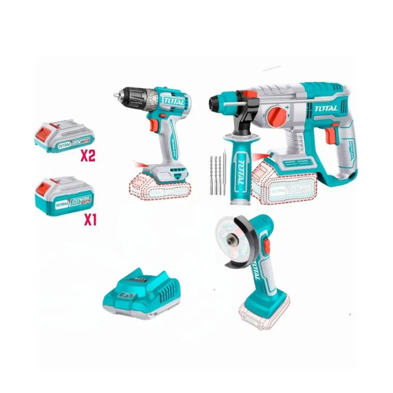 Kit Marteau Perforateur , Visseuse, Mini Meuleuse 20V TOTAL | 20V | KIT4P20V