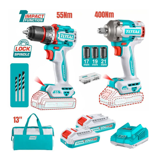 Pack visseuse 55N.m et Boulonneuse 400Nm TOTAL | 20V | PACK_THT26131_TIWLI2040_TDLI205582