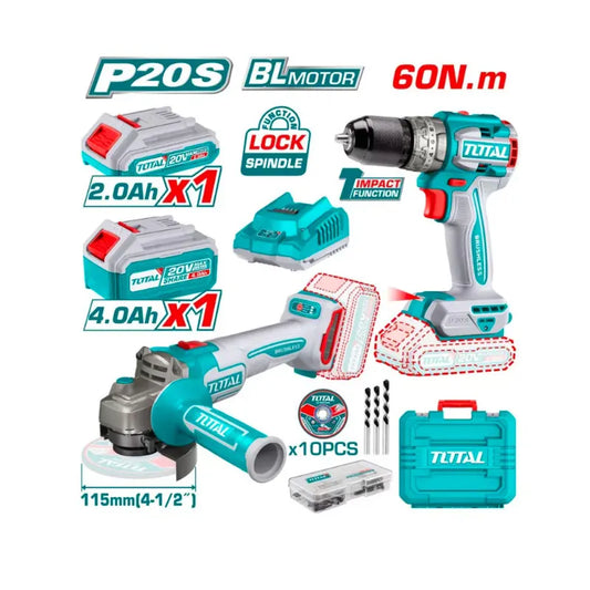 Pack Visseuse et Meuleuse Sans fil 20V TOTAL | 20V | TCKLI20273
