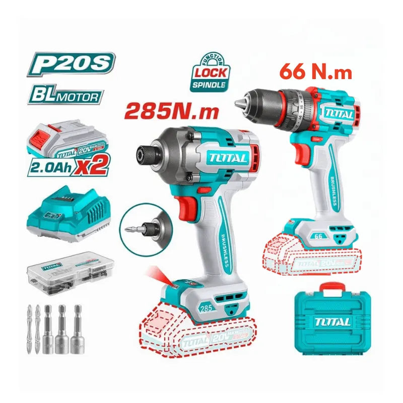 Pack Clé a choc 285N.m Perceuse visseuse 66N.m TOTAL | 20V | TCKLI20277