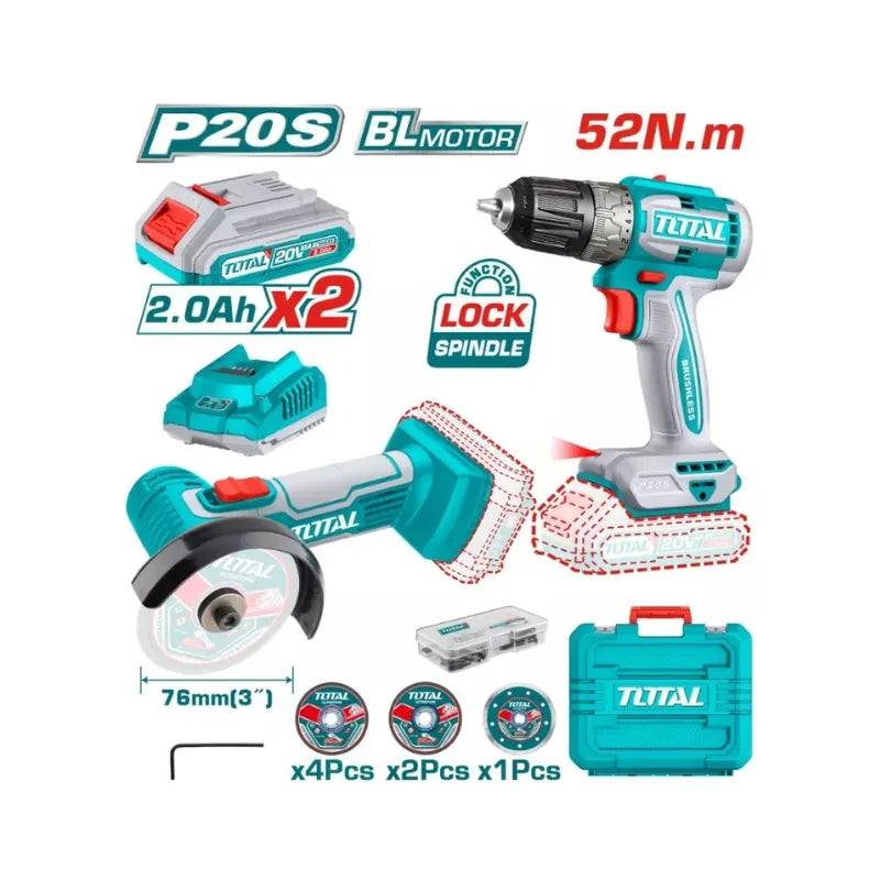 Pack Visseuse brushless et Meuleuse TOTAL | 20V | TCKLI20278