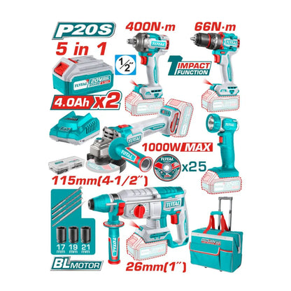 Pack 5en1 Sans fil TOTAL | 20V | TCKLI20592