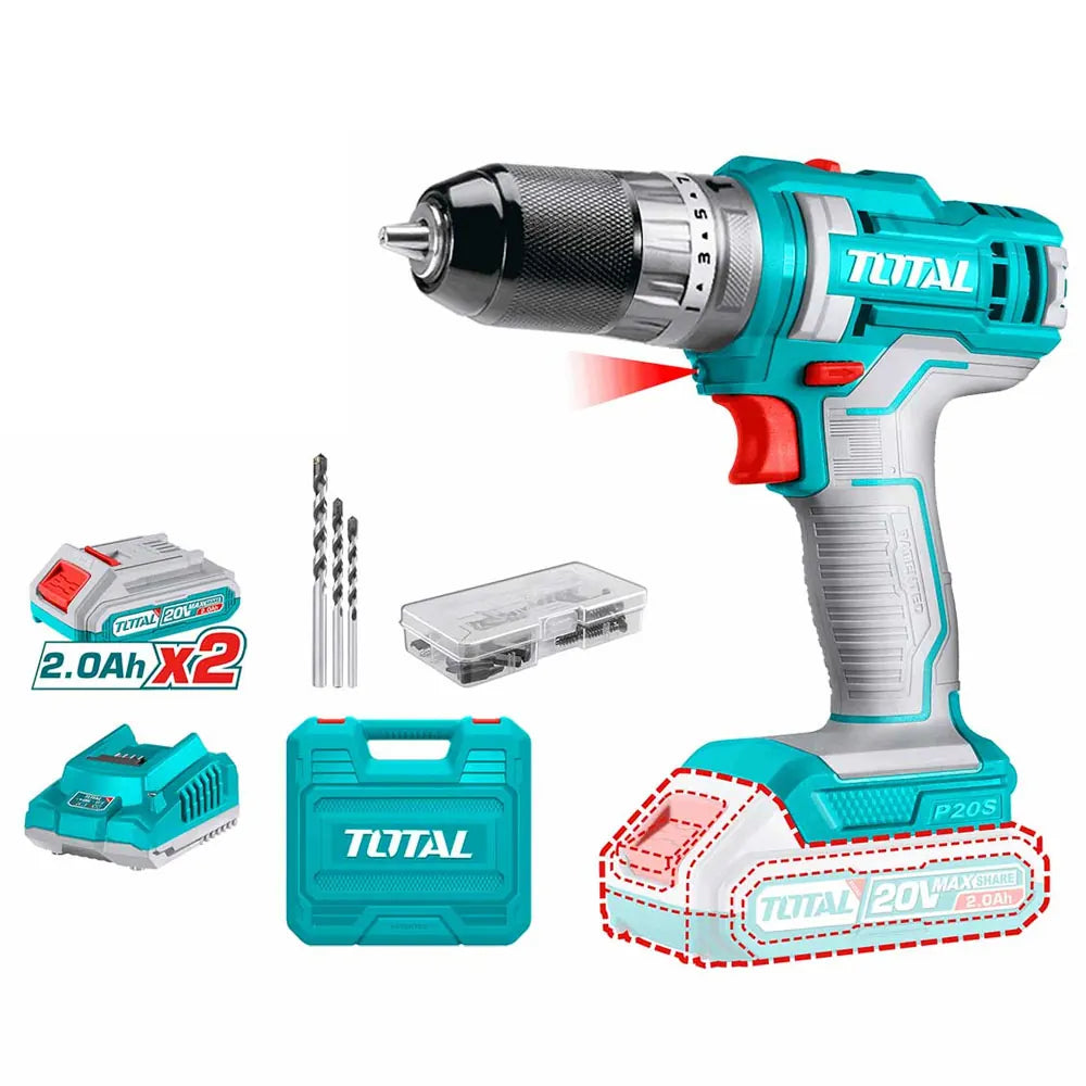 Visseuse Perceuse sans fil 2 batteries 3 sys TOTAL | 20V | TIDLI201452