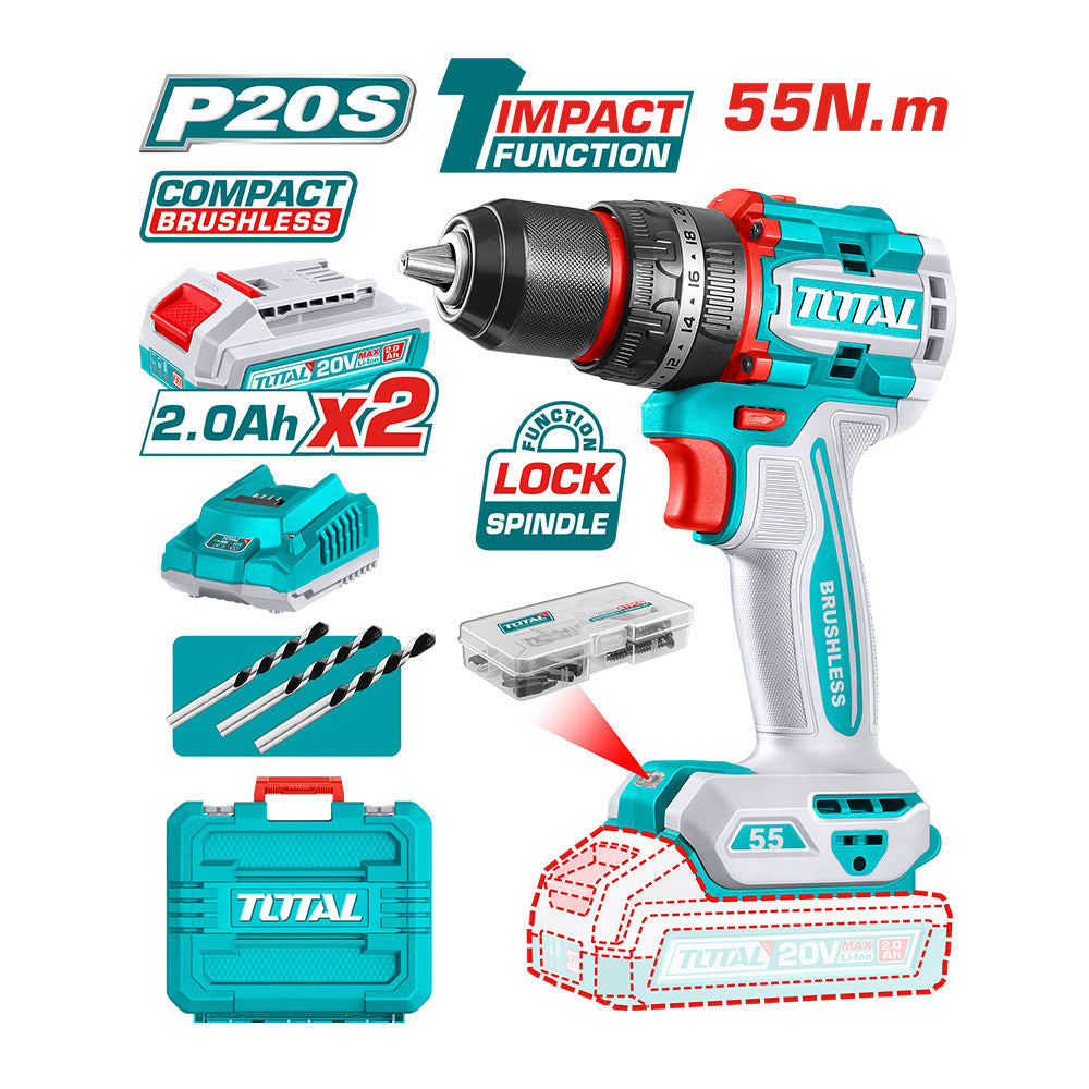 TIDLI20558 - Perceuse à percussion sans fil compacte brushless - TOTAL MAROC