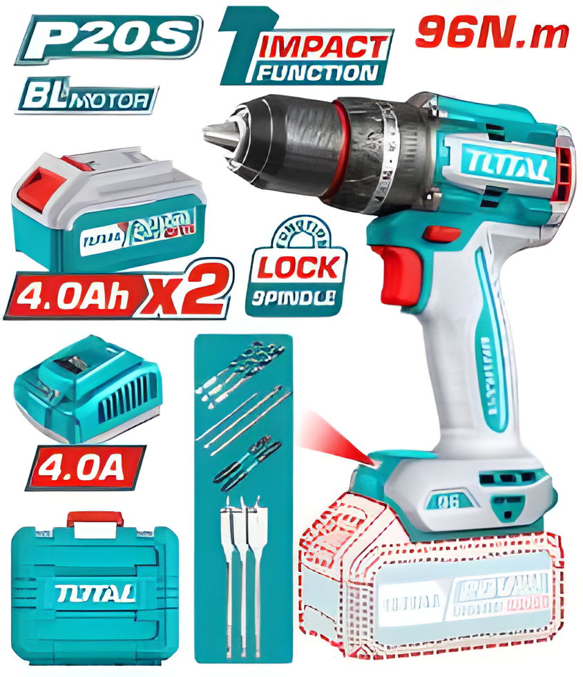 TIDLI20968 - Perceuse à percussion sans fil brushless - TOTAL MAROC