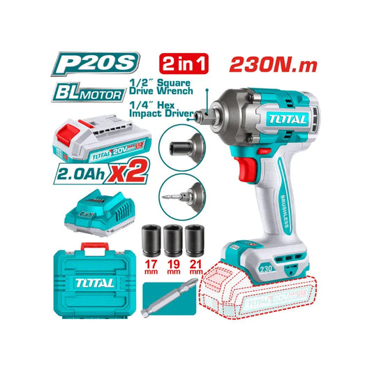 Perceuse à percussion 2-en-1 et tournevis avec 2 piles TOTAL | 230Nm | TIWLI20236