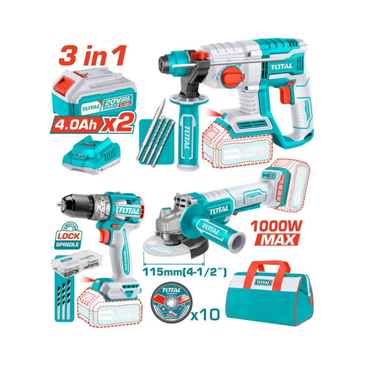 Pack Meuleuse visseuse et perforateur Brushless TOTAL | 20V 4Ah | TOSLI240202