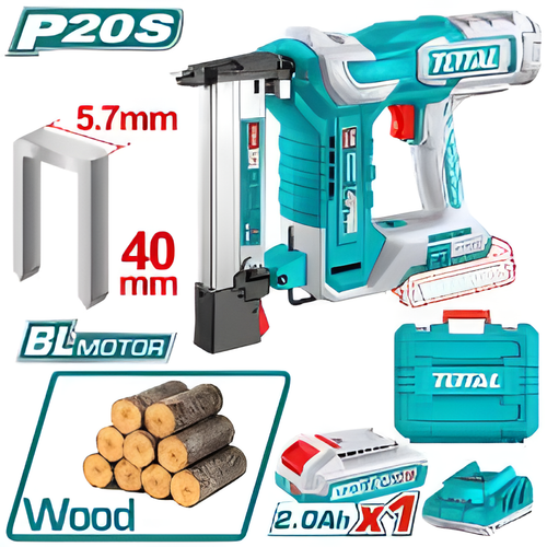 Agrafeuse sans fil TOTAL TCSNLI6008 20V brushless, agrafes 40 mm couronne 5,7 mm, batterie 2 Ah et coffret