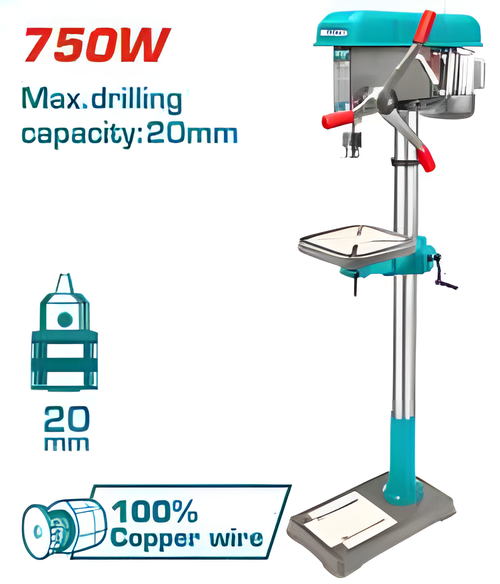 Perceuse à colonne TOTAL TDP207505 750 W, perçage jusqu'à 20 mm pour atelier de métallerie