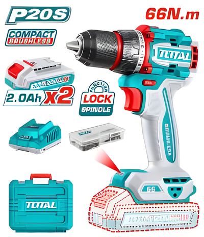 Perceuse visseuse sans fil TOTAL 20 V brushless – 66 Nm | TDLI20668